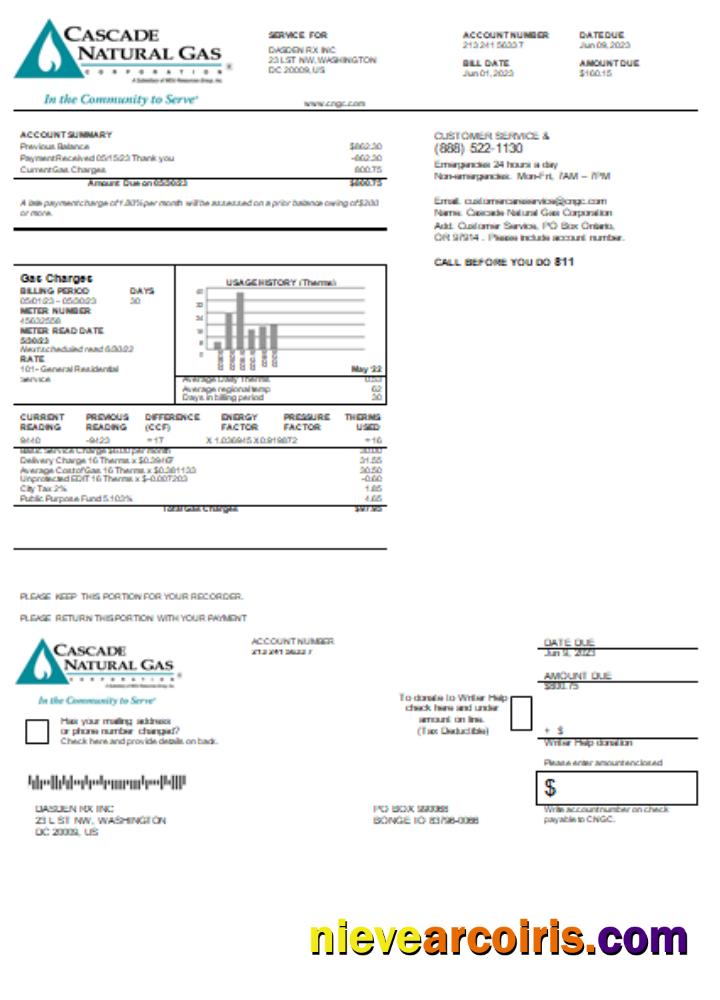 Cascade Natural Gas utility business bill